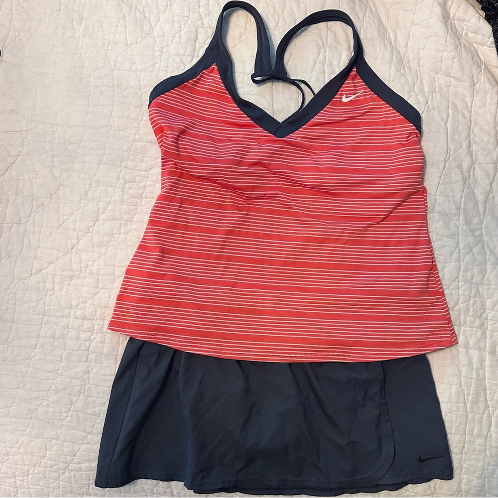 Nike Women's Striped coral red and Blue Tankini